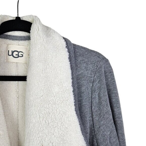 Ugg Faux Shearling Shawl Cardigan Size Medium Heather Gray Cream Ivory - Picture 9 of 16